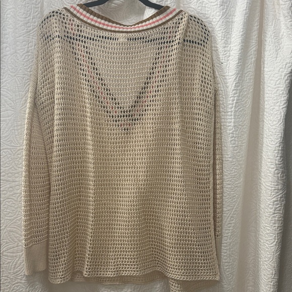 We The Free Cream V-Neck Sweater with Red and Pink Trim - Picture 4 of 4